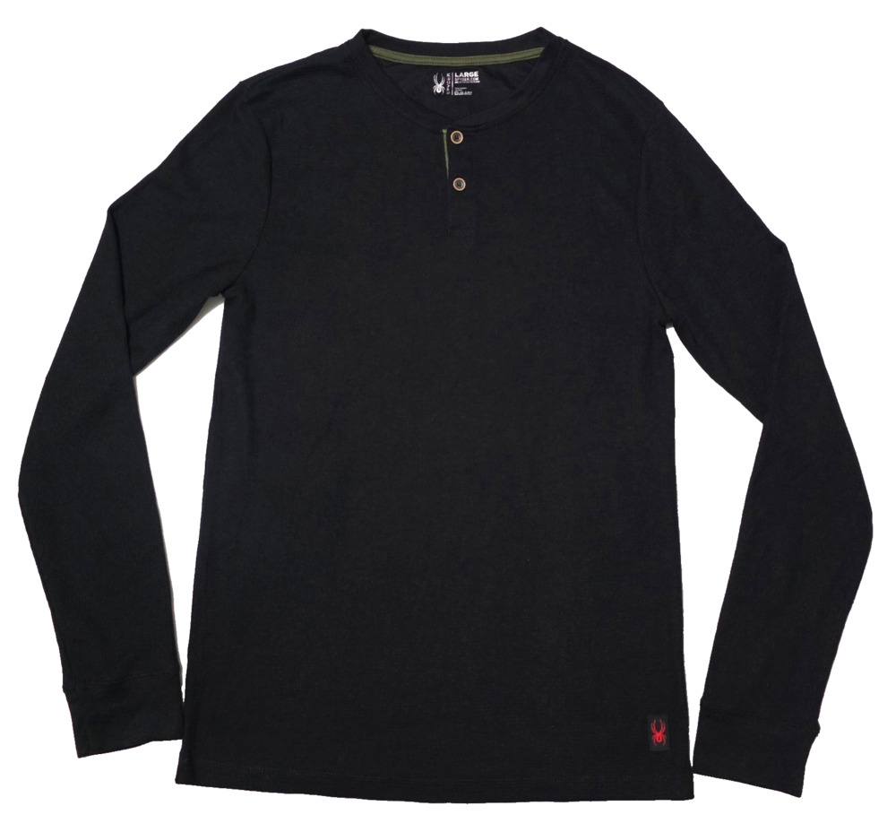 Spyder Men's Waffle Knit Thermal Long Sleeve Henley Shirt Size Large - Black